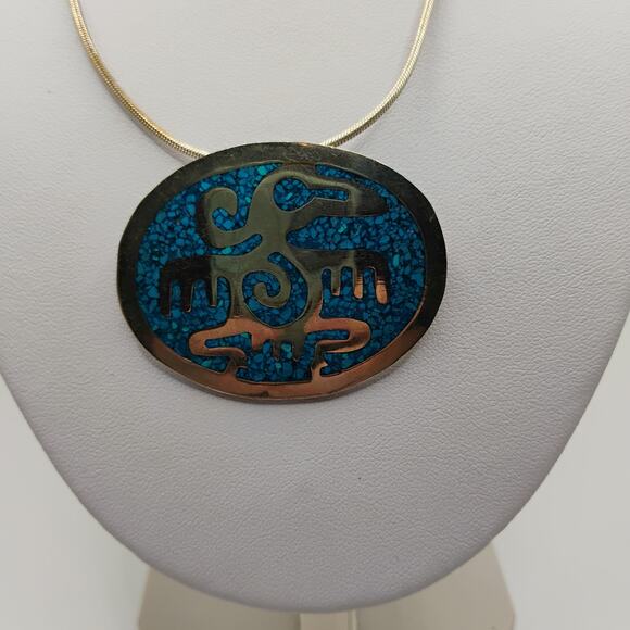 Crushed Turquoise Mexico Alpaca Pendant/Brooch combination - Picture 3 of 5